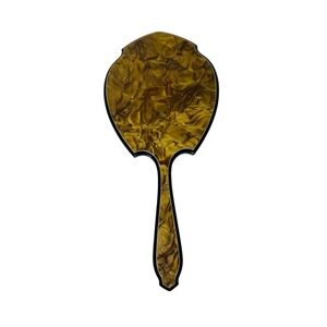 Vintage Vanity Hand Held Mirror Black Brown Art Deco Style